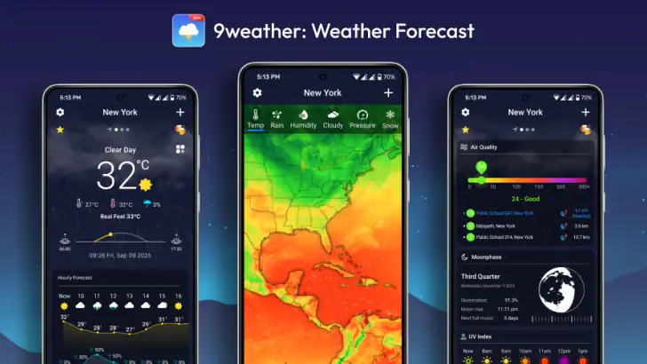 9Weather: Værmelding feature graphic
