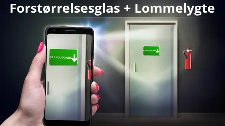 Forstørrelsesglas + Lommelygte feature graphic
