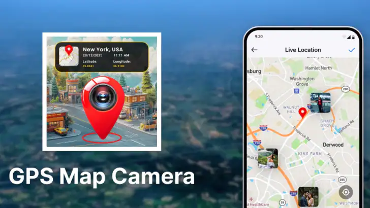 GPS Camera: Geotag Photos, Map feature graphic