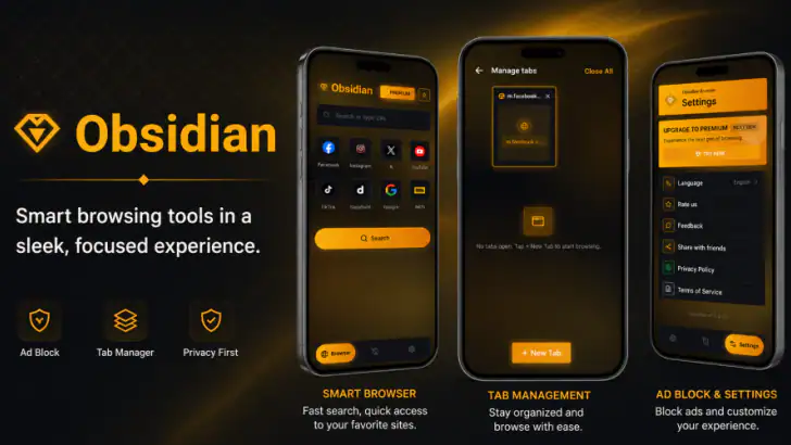 Obsidian: Private Browser feature graphic