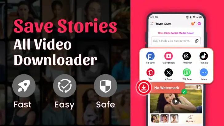 Video Downloader & Story Saver feature graphic