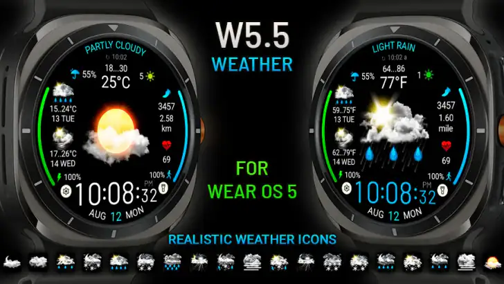 Weather watch face W5.5 feature graphic
