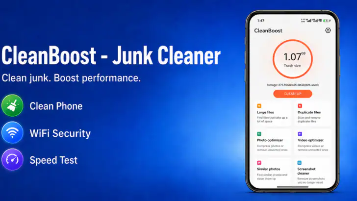 CleanBoost - Junk Cleaner feature graphic