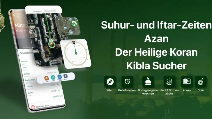 Muslim: Gebetszeiten, Qibla feature graphic