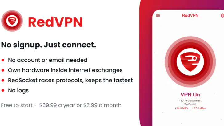 RedVPN - Fast VPN, No Signup feature graphic