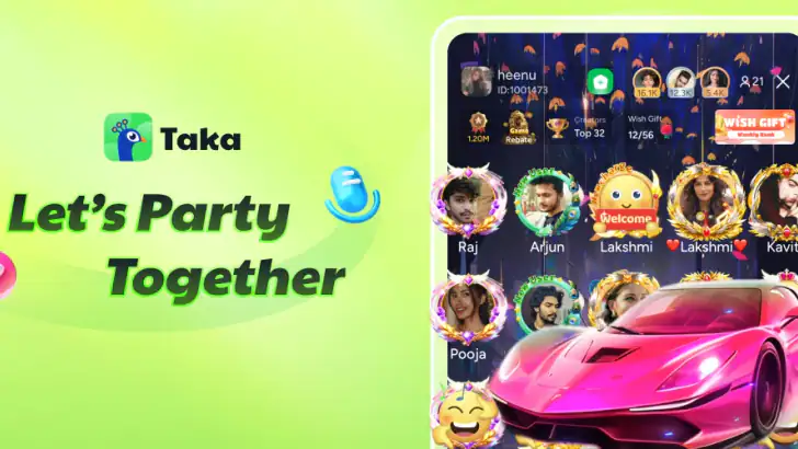 Taka - Chat, Live, Games room feature graphic