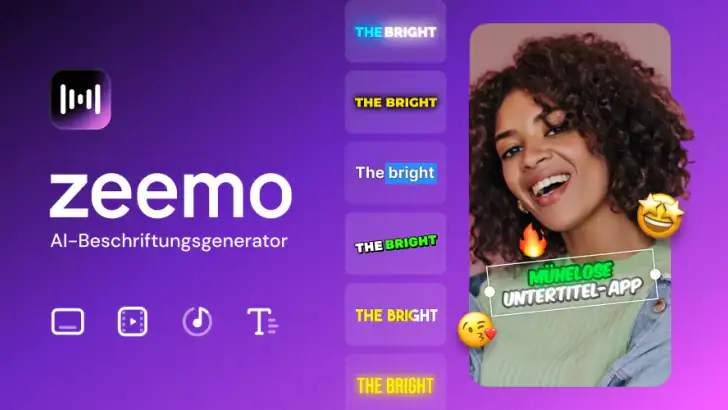Zeemo:KI Video & Untertitel feature graphic