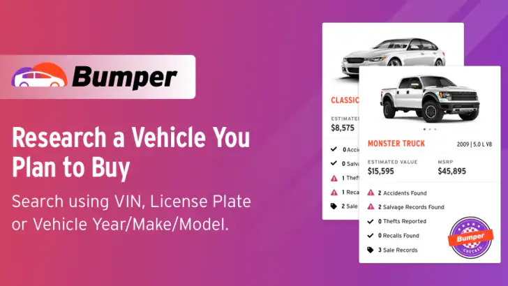 Bumper Vehicle History Reports feature graphic