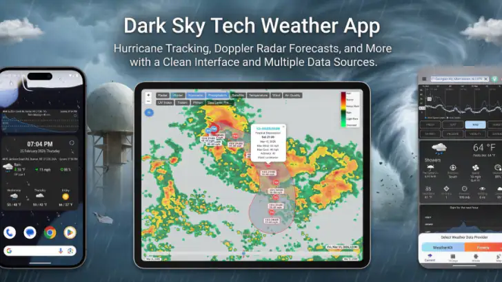 Dark Sky Tech & Hurricane Map feature graphic