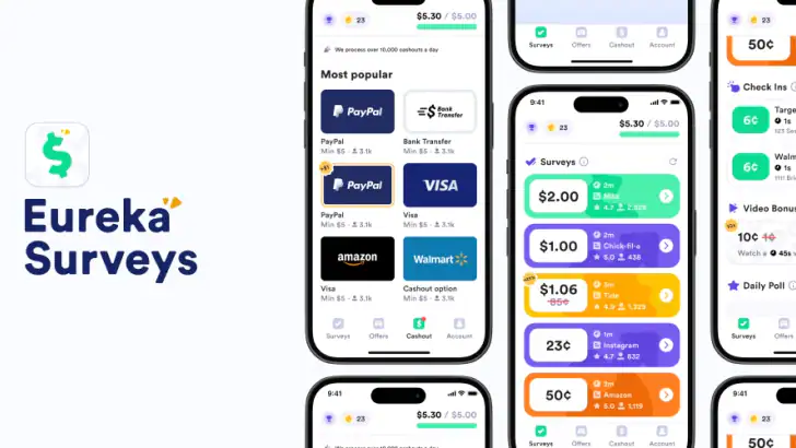 Eureka: Earn money for surveys feature graphic