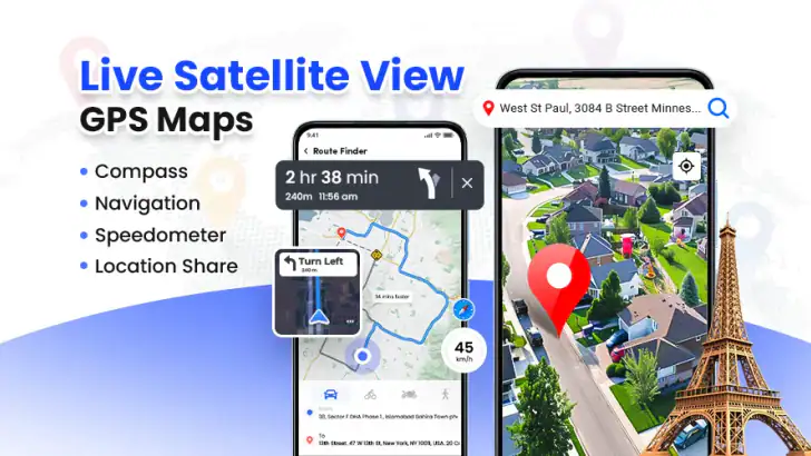 GPS Satellite Live Earth Map feature graphic