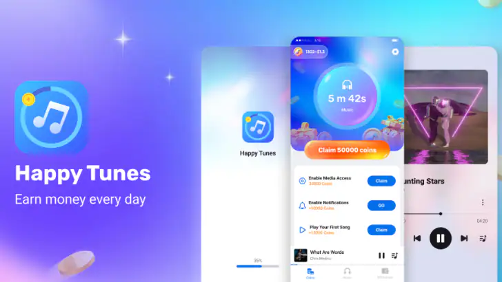 Happy Tunes - Earn & Play feature graphic