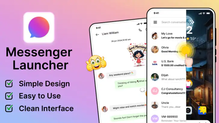 Messages: SMS, Messenger Home feature graphic