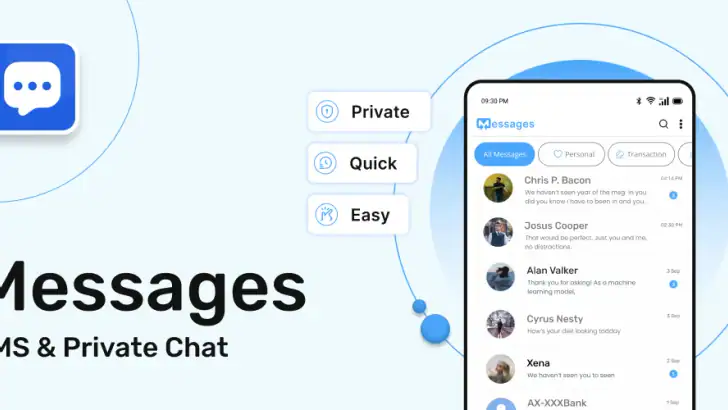 Messages : SMS & Private Chat feature graphic