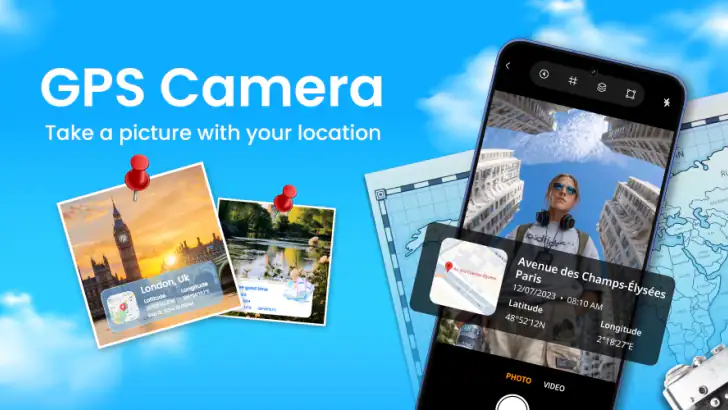 Photo Location: GPS Map Camera feature graphic