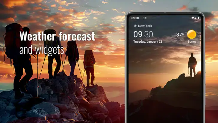 Transparent clock and weather feature graphic
