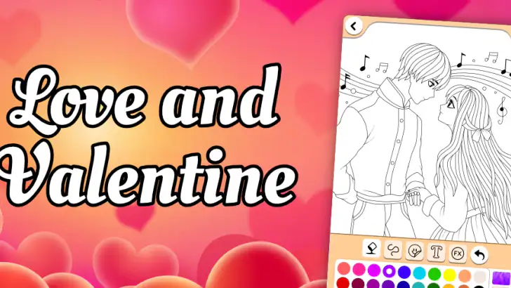 Valentines love coloring book feature graphic