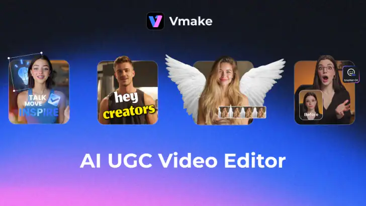 Vmake: AI Talking Video Editor feature graphic