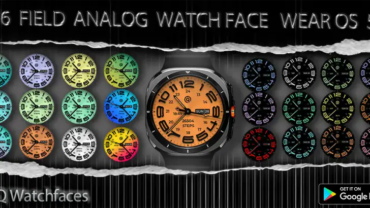 W6 Field Watch Face Wear OS 5+ feature graphic