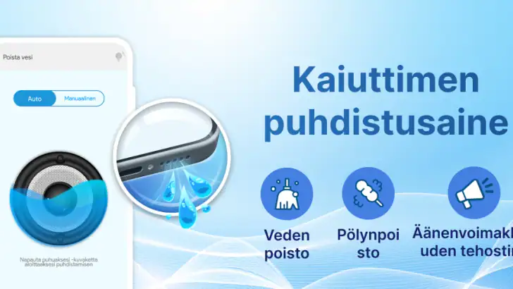 Kaiutinpuhdistimen vedenpoisto feature graphic