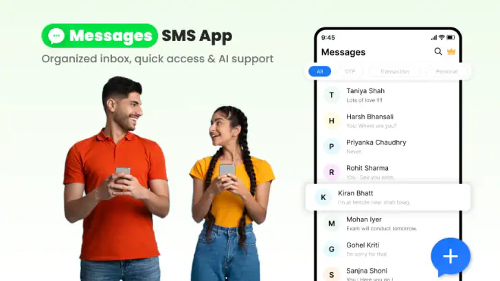 Messages: SMS Messenger Home feature graphic