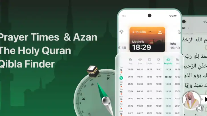 Muslim: Prayer Times, Qibla feature graphic