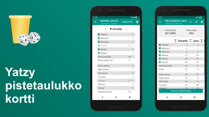 Yatzy pistetaulukko kortti feature graphic