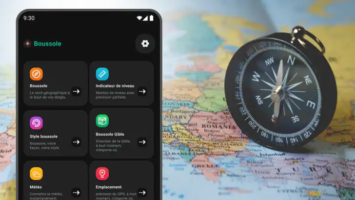 Boussole : Digital Compass App feature graphic