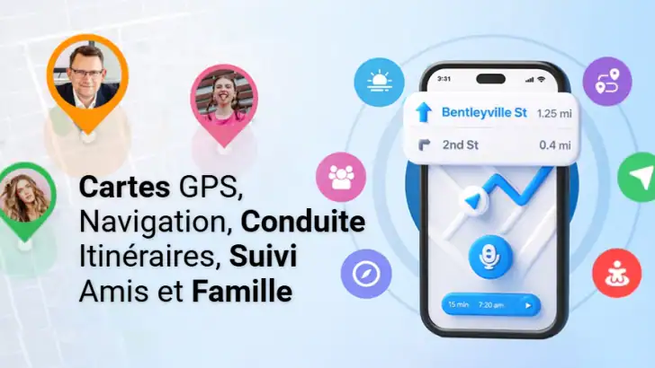 GPS, cartes, navigation vocale feature graphic