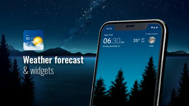 Météo et horloge transparent feature graphic