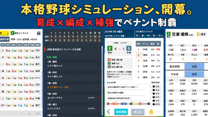 プロ野球ペナントシミュレータ : 野球シミュレーションゲーム feature graphic