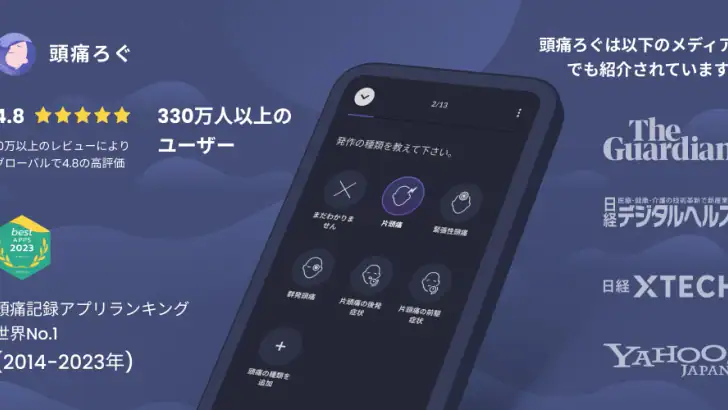 頭痛ろぐ |頭痛記録アプリ feature graphic