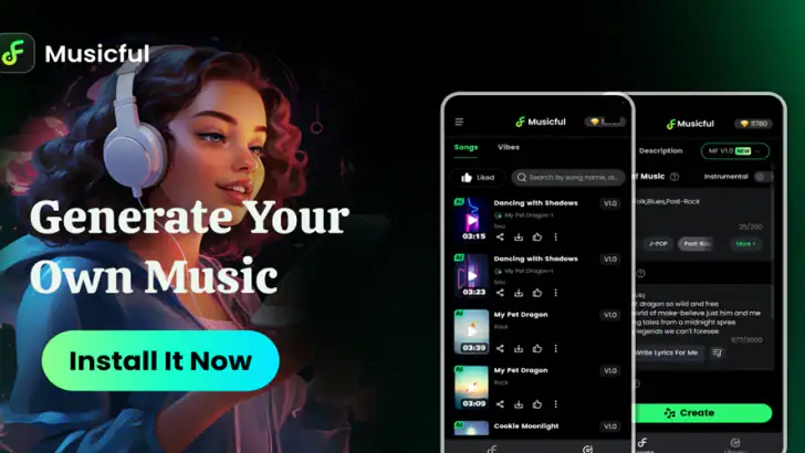AI 작사 작곡: Musicful 음악 생성기 feature graphic