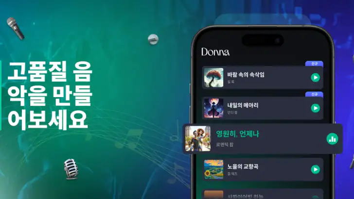Donna 인공지능 노래 & 음악 메이커 feature graphic