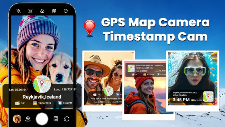GPS 지도 카메라: 타임스탬프 캠 feature graphic