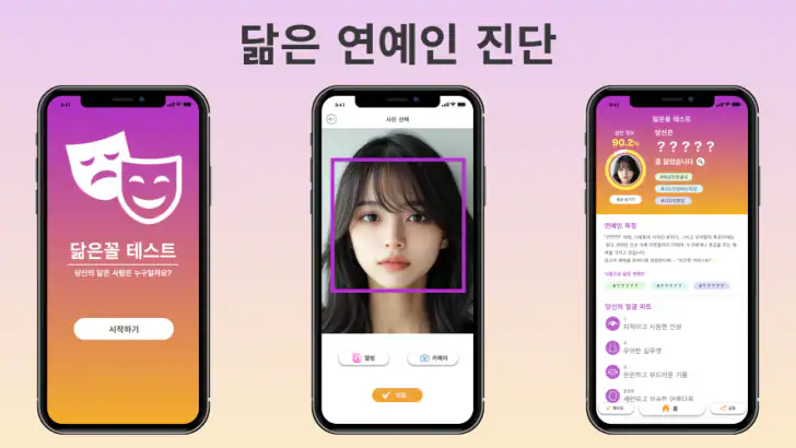 연예인 닮은꼴 진단|AI 얼굴 카메라로 즉시 진단 앱! feature graphic