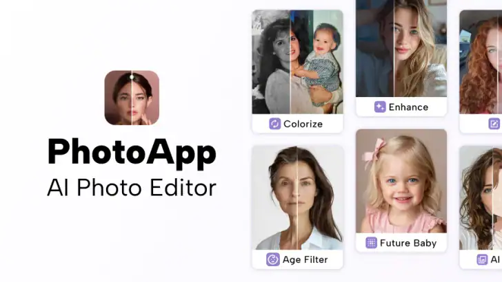 PhotoApp – AI-bildeforbedrer feature graphic