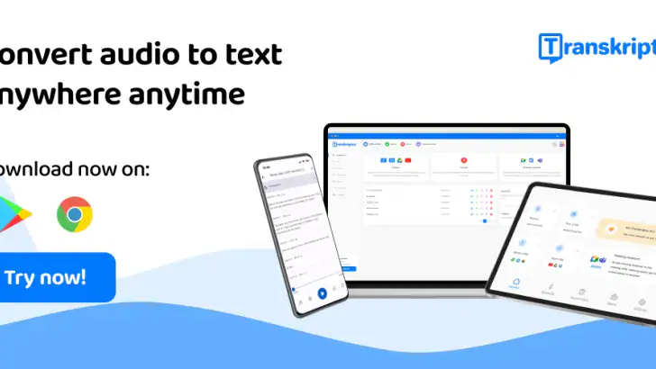 Transkriptor - Tale til Tekst feature graphic