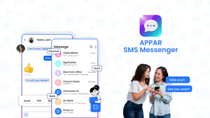 Messages: SMS Messenger Home feature graphic