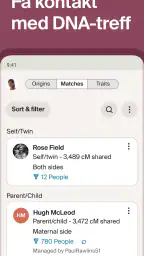 Ancestry: Slektsforskning, DNA screenshot