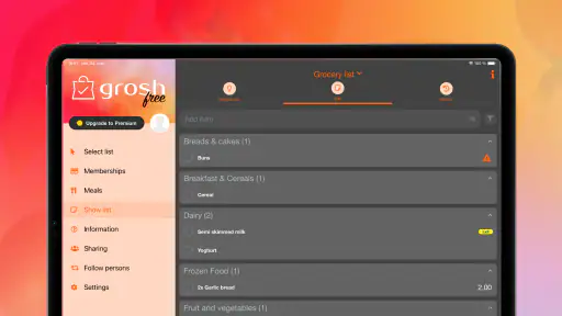 Grosh intelligent indkøbsliste screenshot