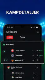 Live fodboldresultater screenshot