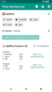 Yatzy Scoring Card til Yahtzee screenshot