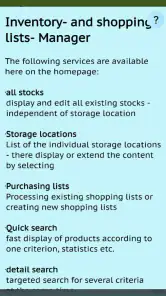 Inventory and Shopping list screenshot