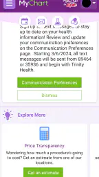 Trinity Health MyChart screenshot