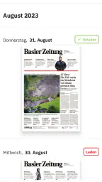 Basler Zeitung E-Paper screenshot