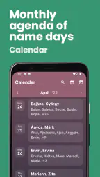 Name day calendar screenshot
