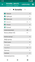 Yatzy pistetaulukko kortti screenshot