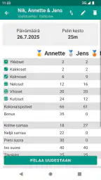 Yatzy pistetaulukko kortti screenshot