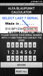 Blaupunkt Alfa RadioCodeDecode screenshot